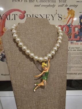Tinker Bell Pearl Pendant Necklace - Upcycling